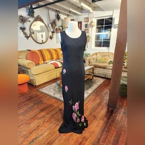 Vintage Black with Floral Detailing Maxi Dress